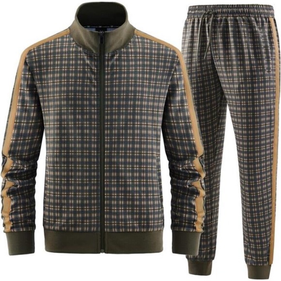 Men's Track Suit 2 Piece Stand-up Collar Long Sleeve with Double Side Pockets